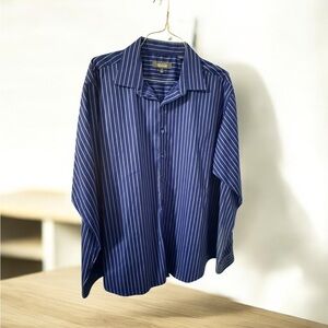 Kenneth Cole Reaction Navy Striped Button Down Shirt